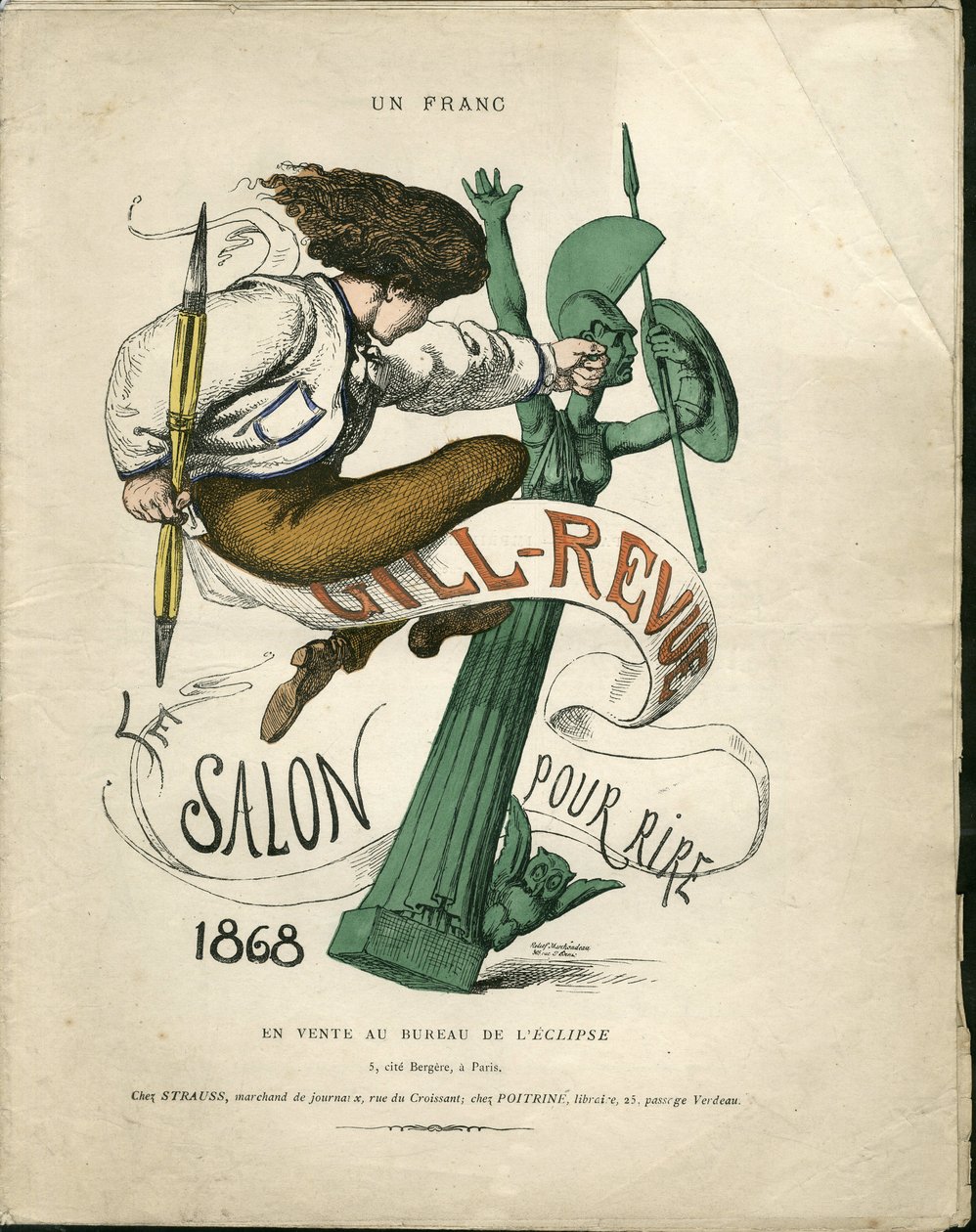 Illustration av Louis Alexandre Gosset de Guines dit Gill (1840-1885) för omslaget till "" Gill-Revue"" av Gill