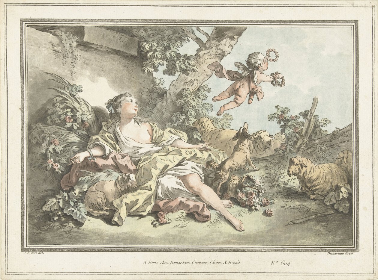 Herdinna med flygande Amor av Gilles Antoine Demarteau
