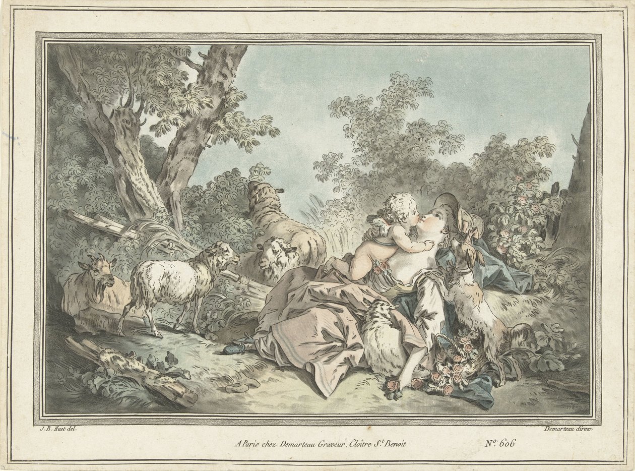 Herdinna omfamnad av Amor av Gilles Antoine Demarteau