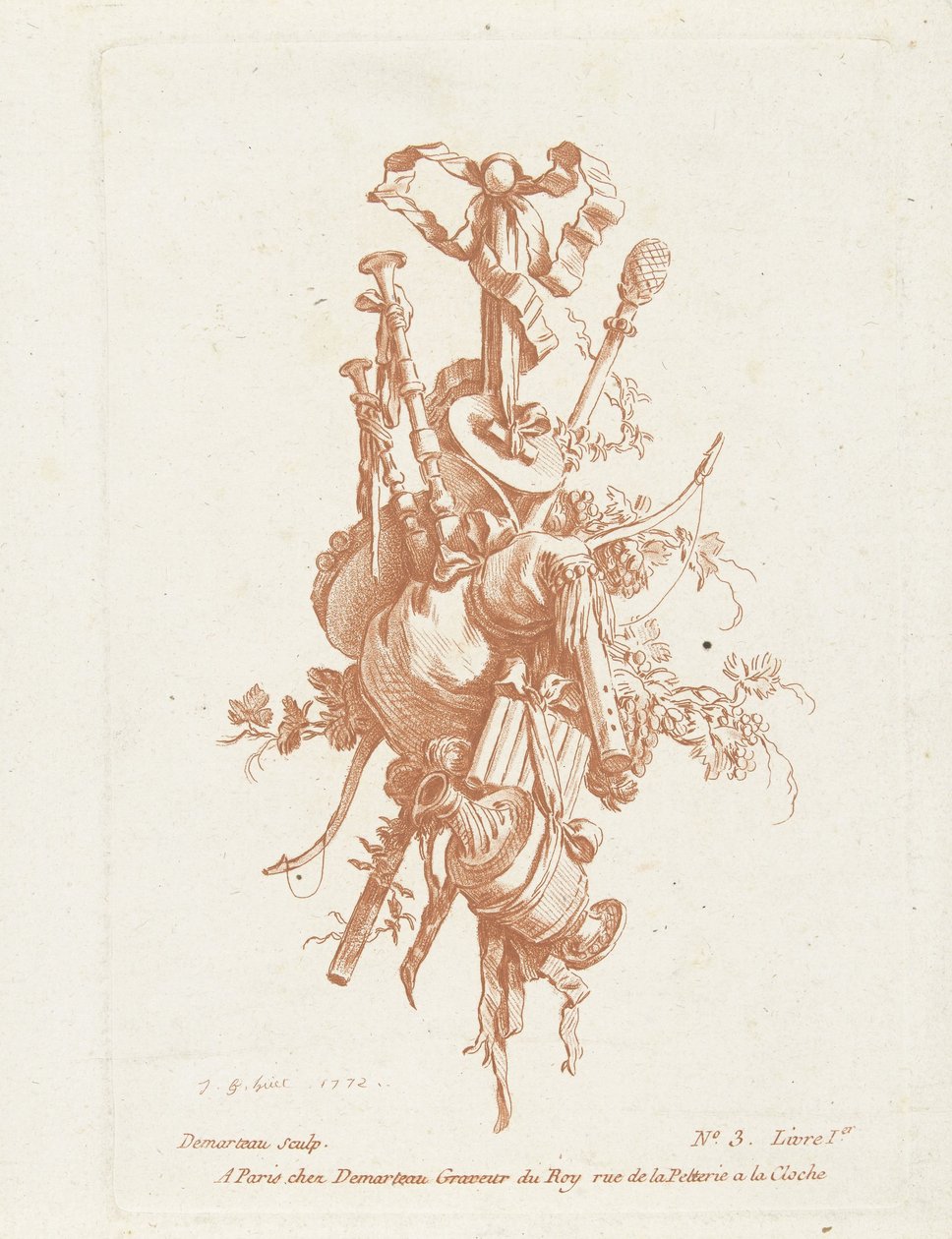 Trofé med musikinstrument av Gilles Antoine Demarteau