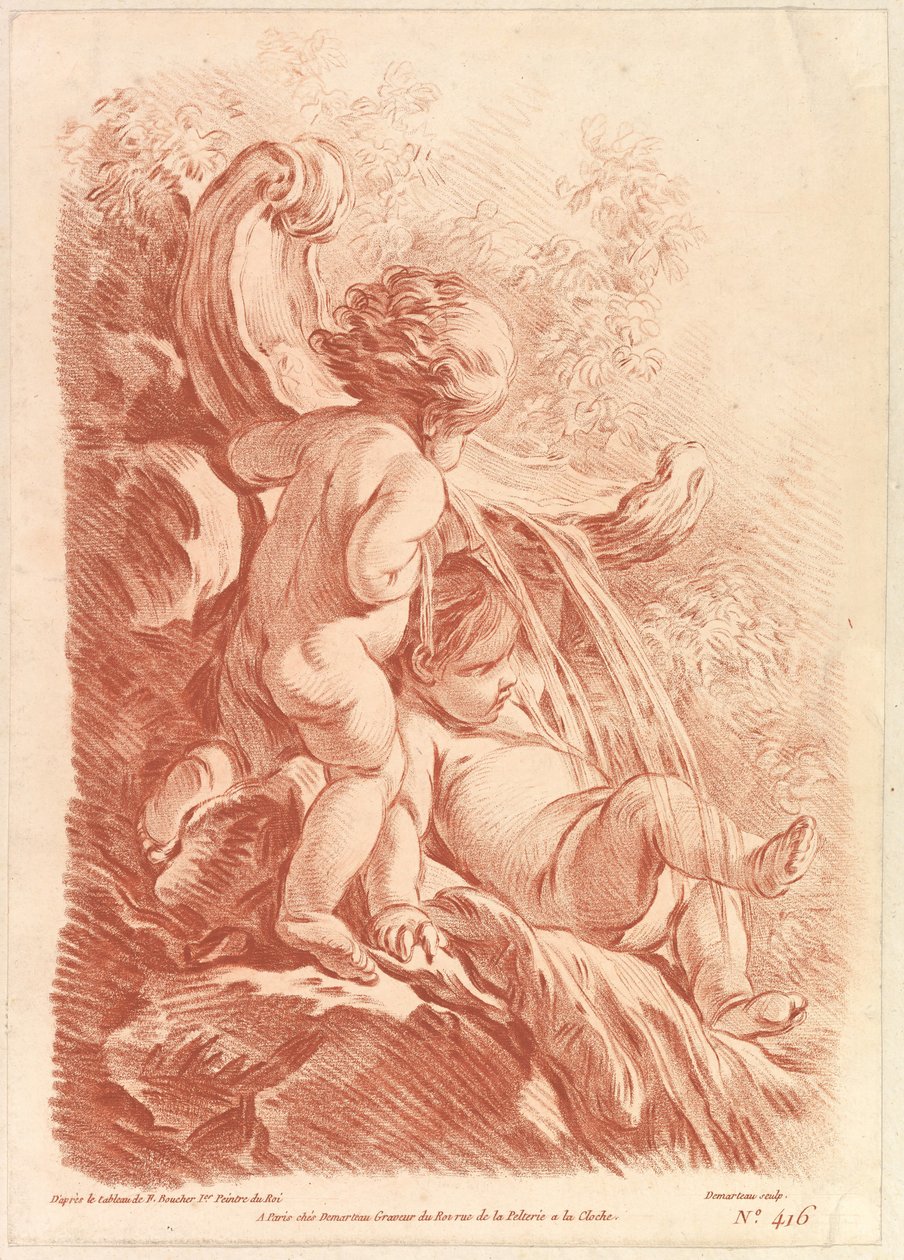 Fontän med två amoriner, ca. 1773. av Gilles Demarteau
