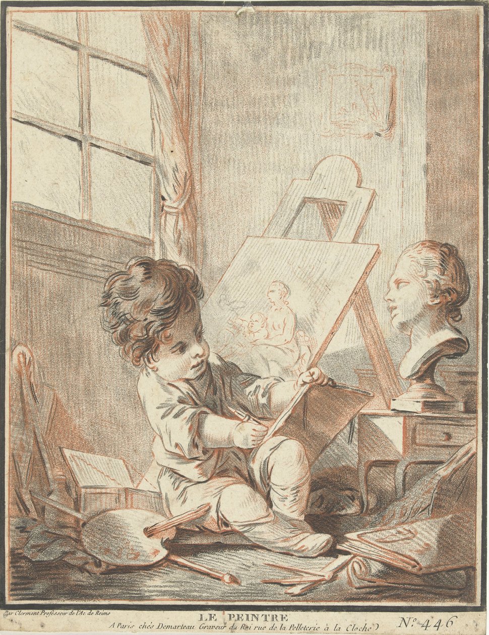 Kind als schilder i ateljén Le peintre (titel på objekt) av Gilles Demarteau