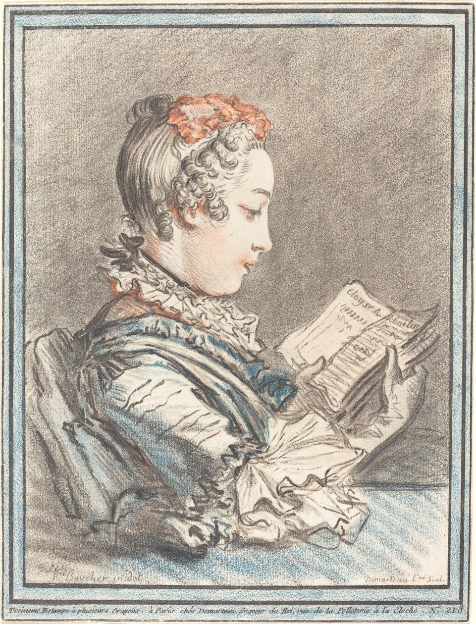 Ung flicka som läser Héloise och Abélard, 1770. av Gilles Demarteau