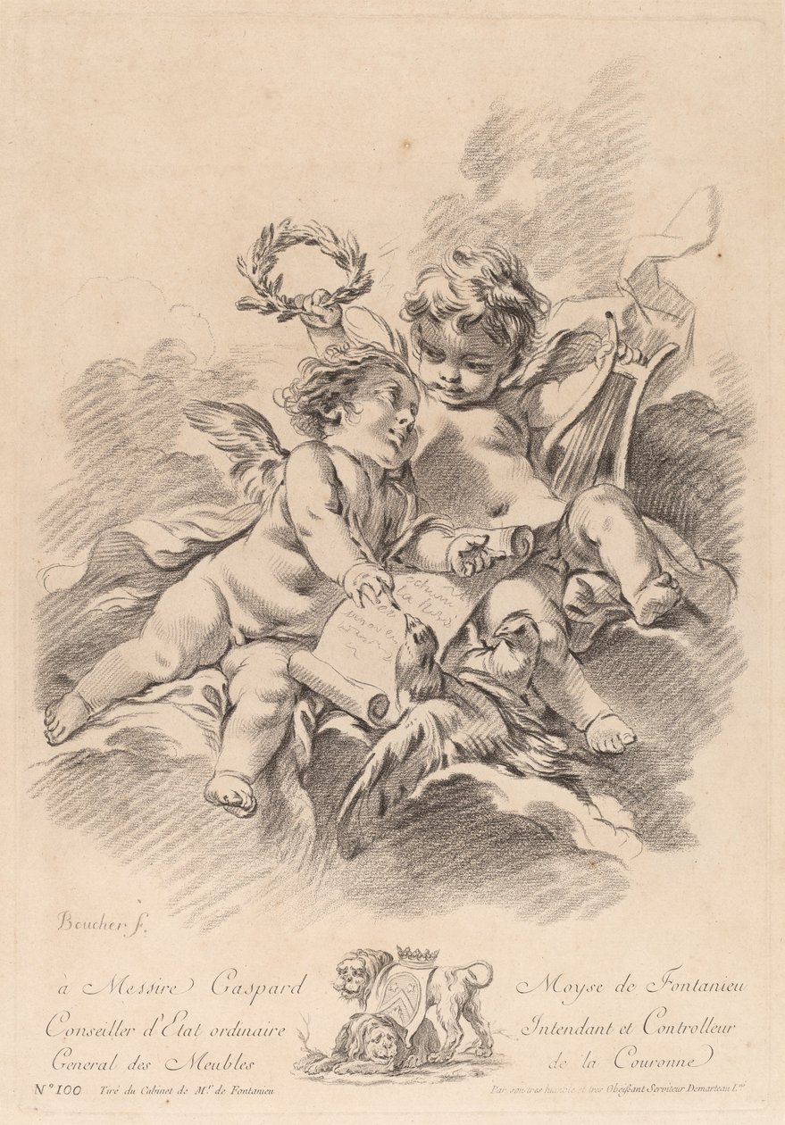 Allegori av musik med två keruber och duvor (100) av Gilles Demarteau the Elder after François Boucher