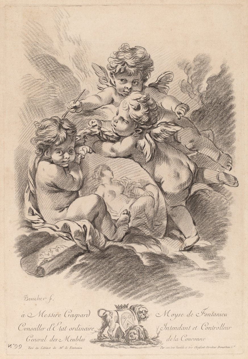 Allegori om att måla med tre keruber (99) av Gilles Demarteau the Elder after François Boucher