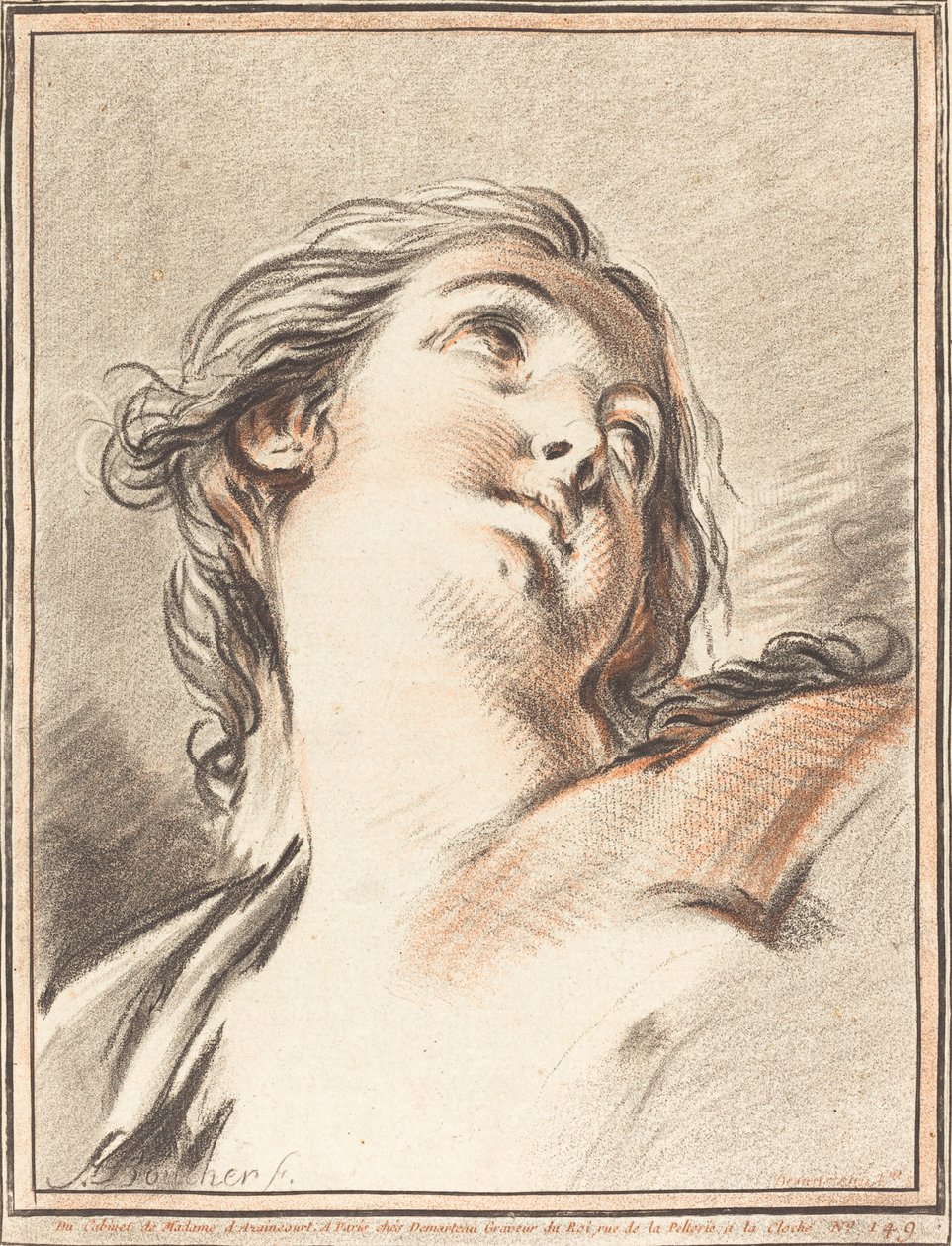 Chef för en kvinna som tittar upp av Gilles Demarteau, the Elder after François Boucher
