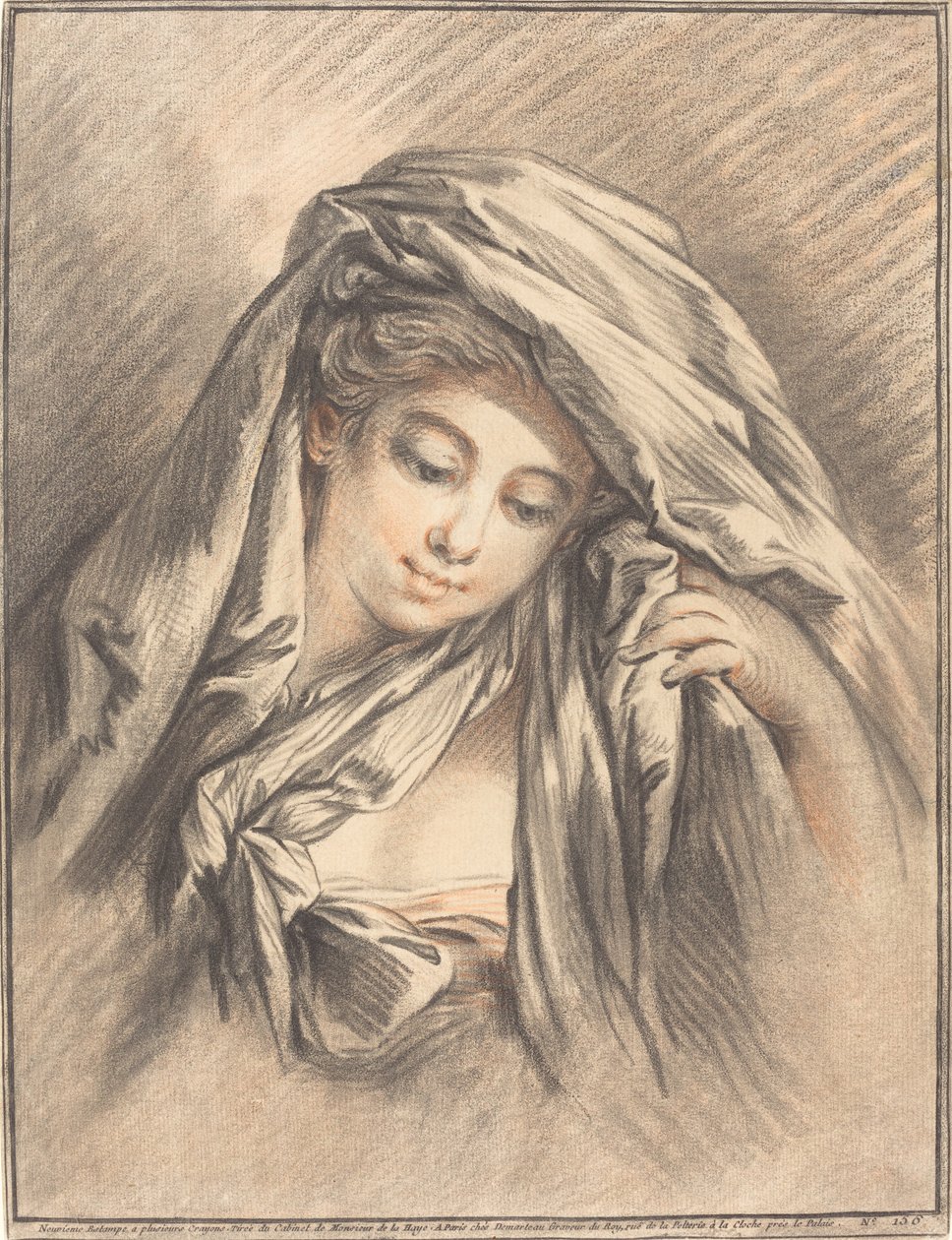 Ung kvinna med täckt huvud av Gilles Demarteau, the Elder after François Boucher