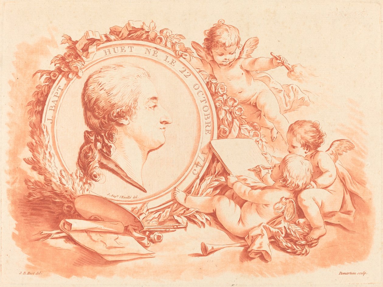 Allegoriskt porträtt av Jean-Baptiste Hüet av Gilles Demarteau, the Elder after Jean Baptiste Hüet, I after Jean Augustin Léveillé