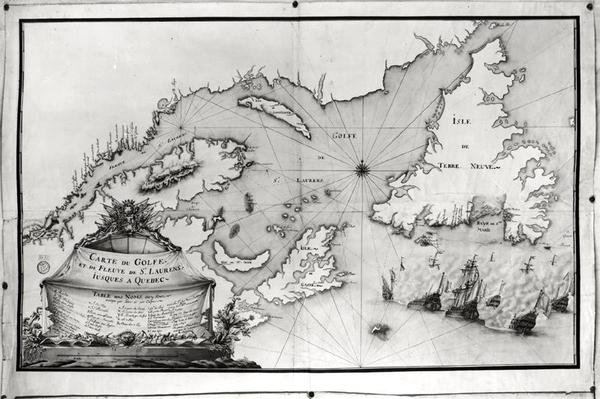 Karta över St. Lawrencebukten och floden, 1699 av Gilles Gabriel de Saccardi