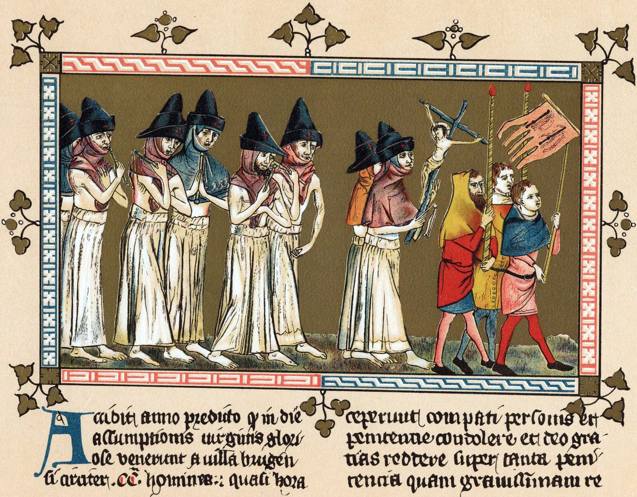 Flagellanter eller korsbröder i Doornik 1349 (litografi) av Gilles Le Muisit