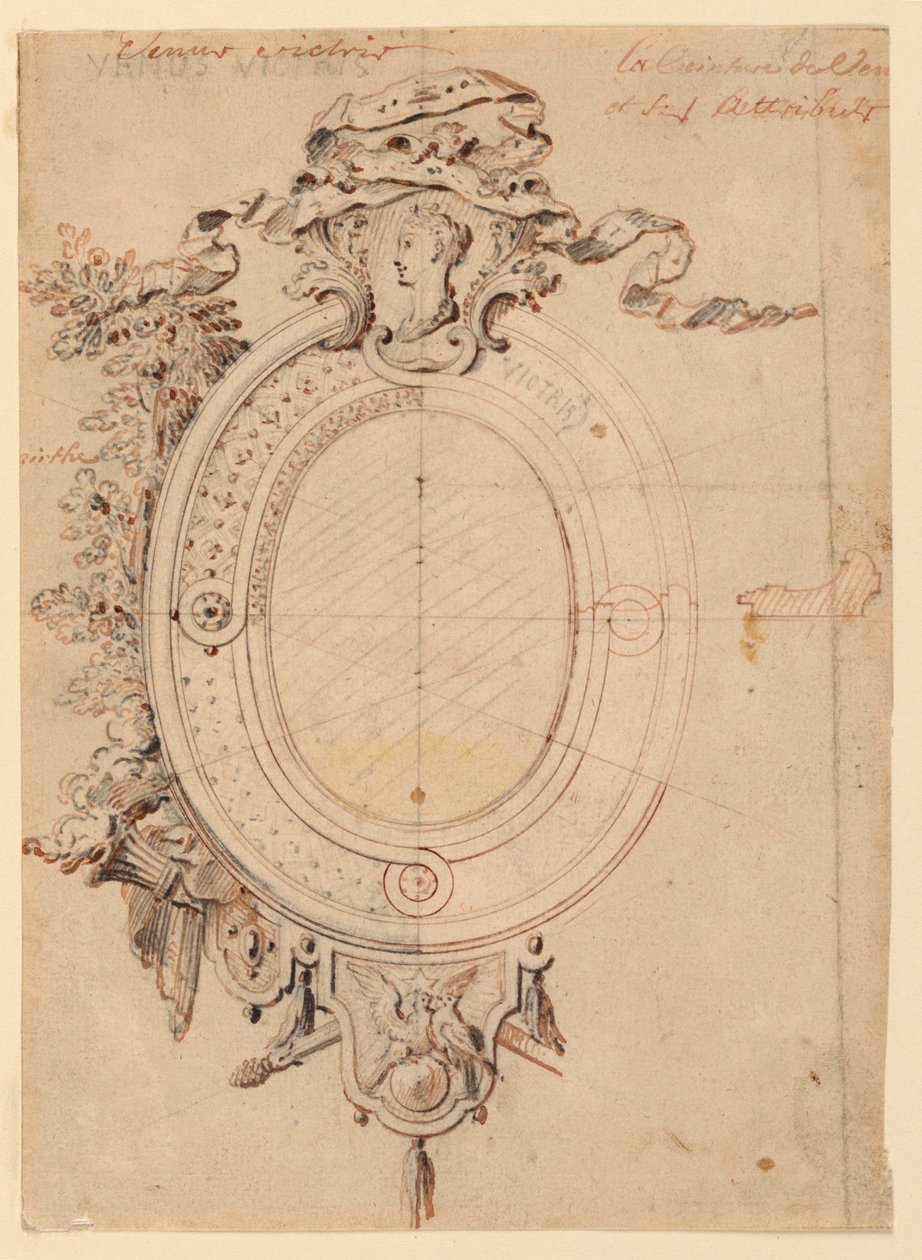 Design för en oval ram på temat Venus Victorious av Gilles Marie Oppenord