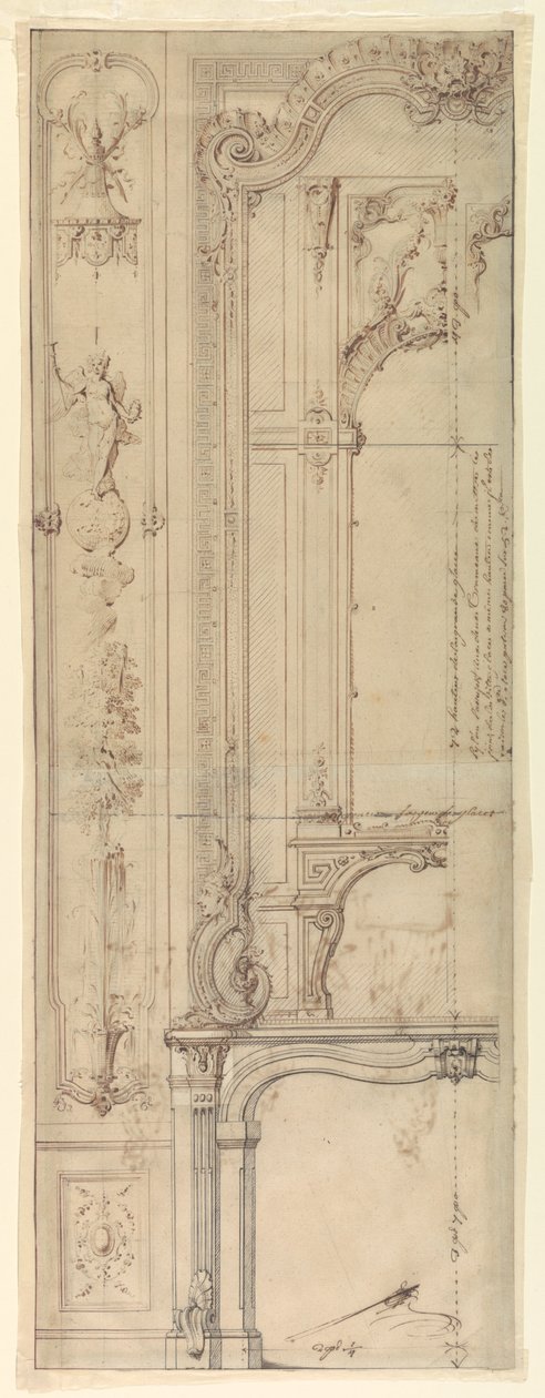 Design för skorstensmantel för Hotel de Pomponne, Place des Victoires, Paris av Gilles Marie Oppenord