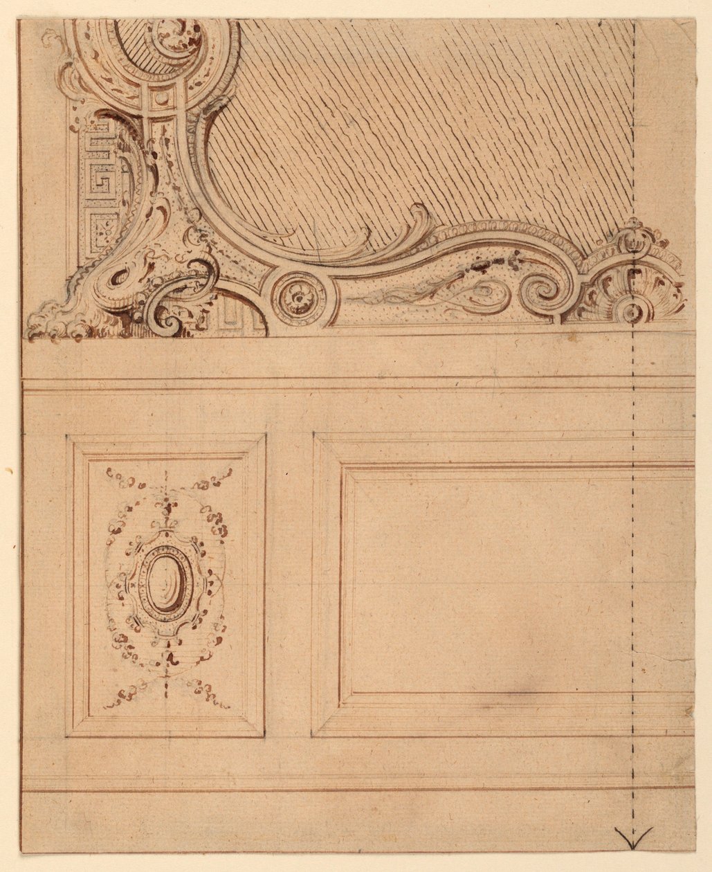 Ritning, Förslag till nedre delen av en väggpanel, 1714 av Gilles Marie Oppenord