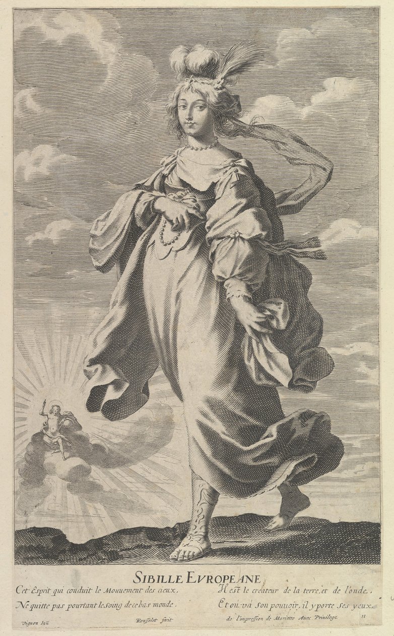 European Sibyll, ca. 1635. Skapare: Gilles Rousselet, Abraham Bosse. av Gilles Rousselet and Abraham Bosse