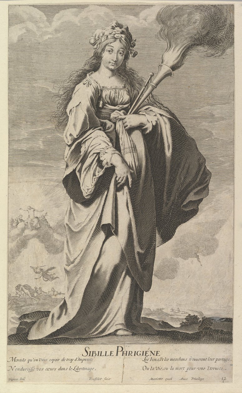 Frygiska sibylla, ca. 1635. Skapare: Gilles Rousselet, Abraham Bosse. av Gilles Rousselet and Abraham Bosse