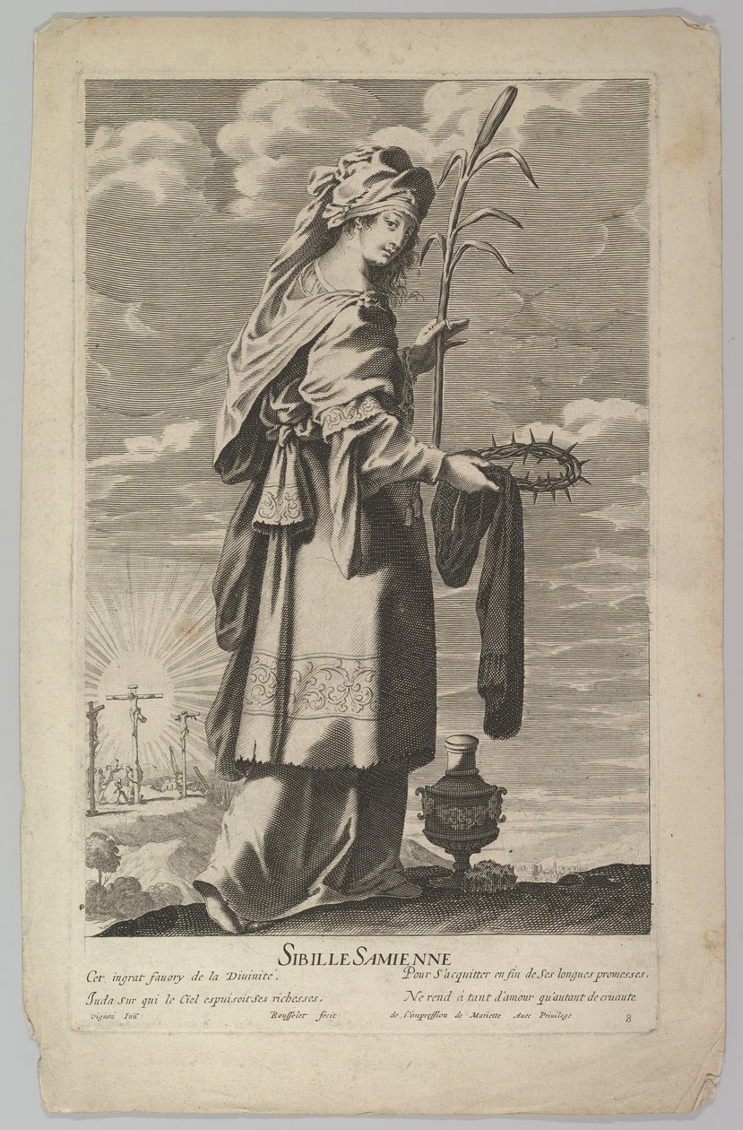 Samian Sibyl, ca. 1635. Skapare: Gilles Rousselet, Abraham Bosse. av Gilles Rousselet and Abraham Bosse
