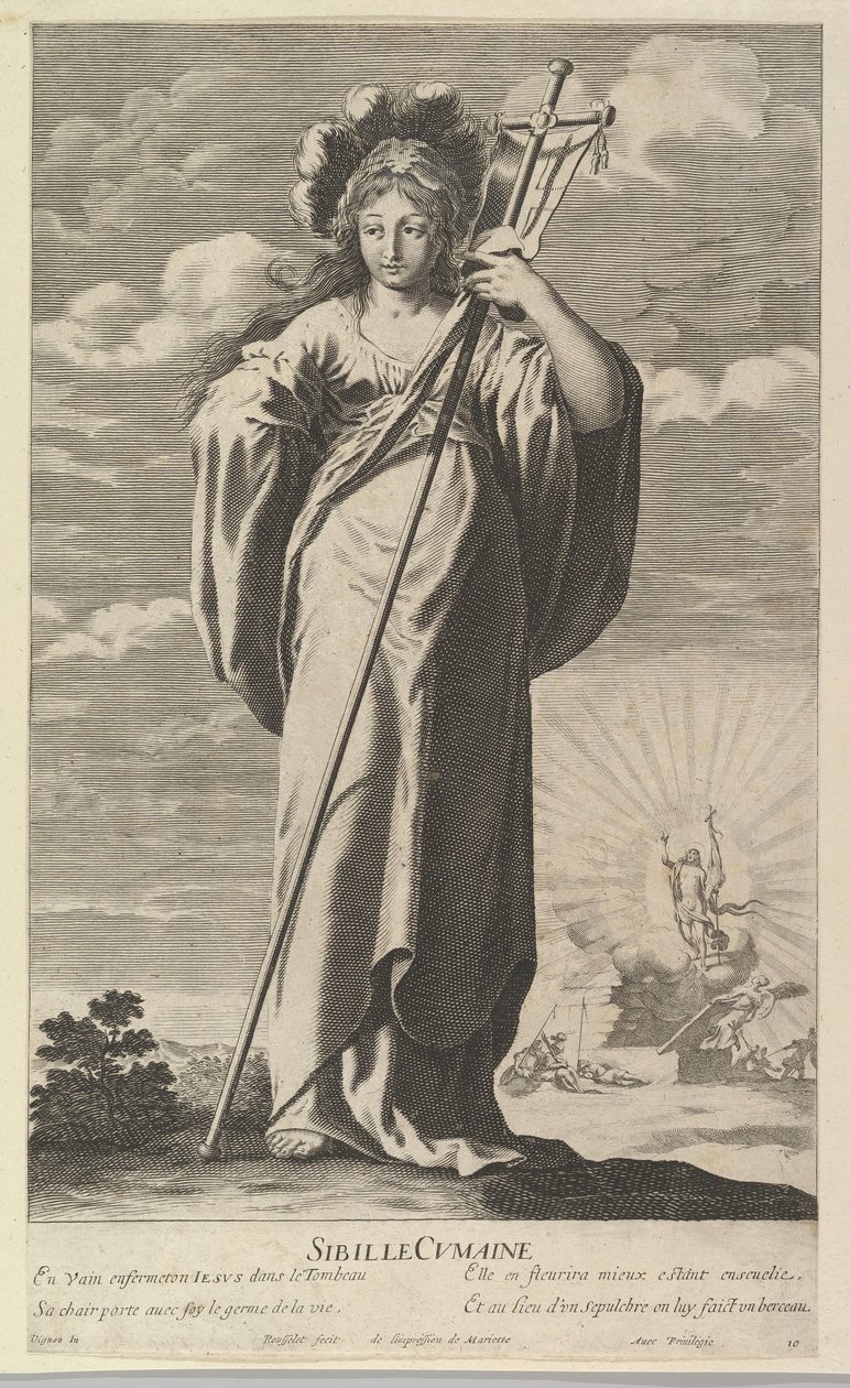 Sibylla av Cumae, ca. 1635. Skapare: Gilles Rousselet, Abraham Bosse. av Gilles Rousselet and Abraham Bosse