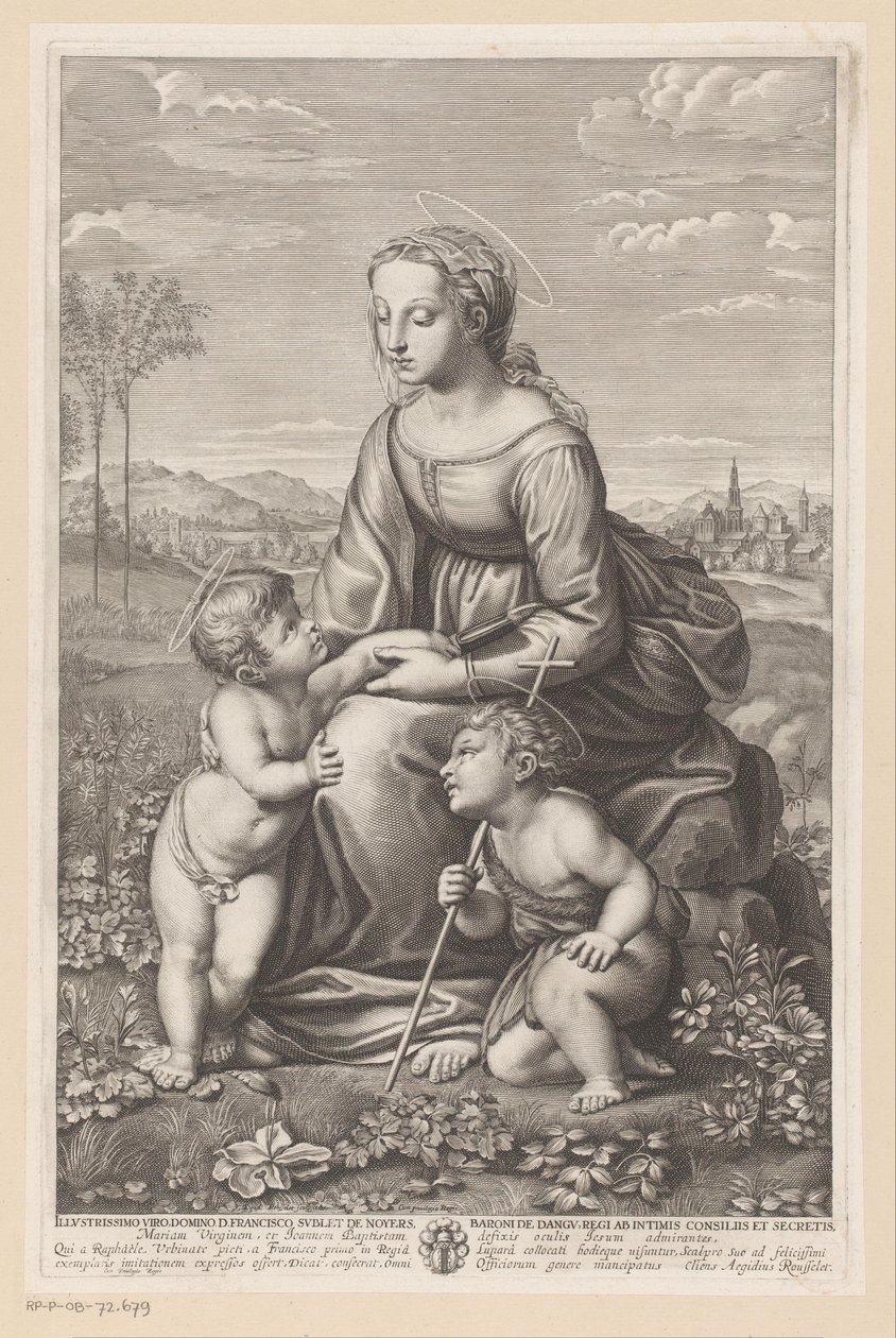 Maria med barn och Johannes Döparen i ett ängslandskap av Gilles Rousselet