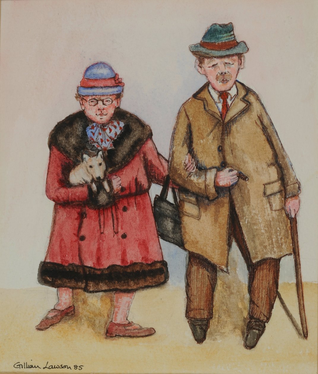 Äldre par, 1985 (akvarell på papper) av Gillian Lawson