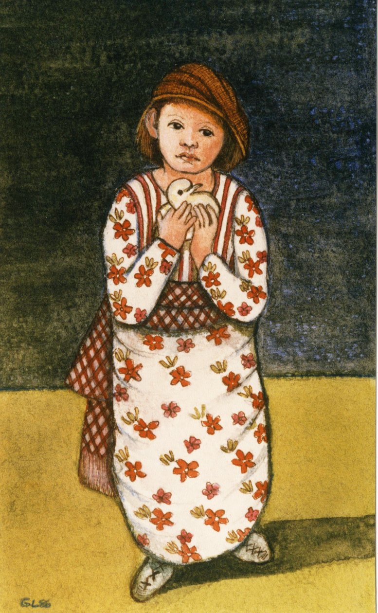 Girl with Dove, 1986 (akvarell på papper) av Gillian Lawson
