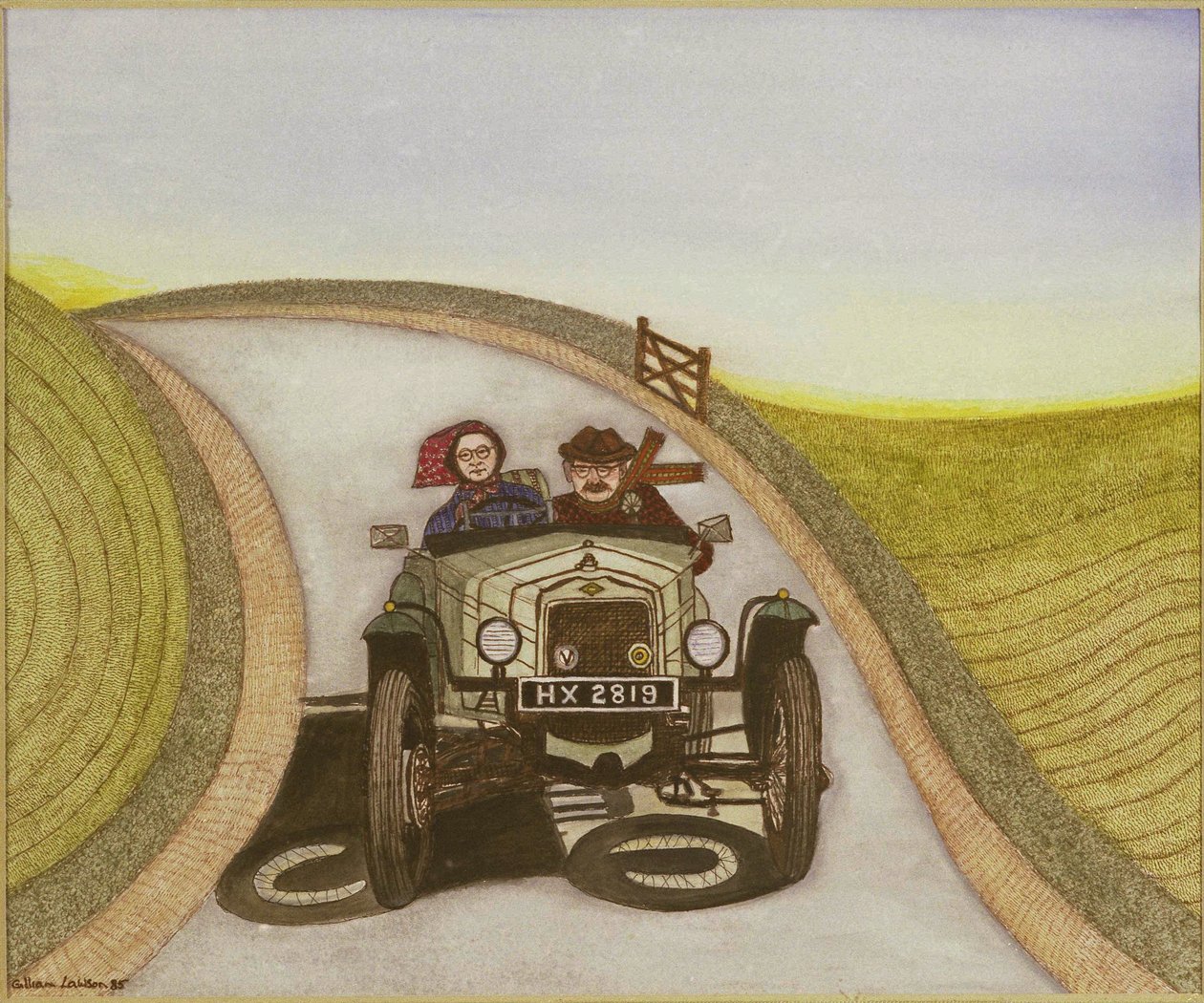 Motorcar, 1985 (akvarell på papper) av Gillian Lawson