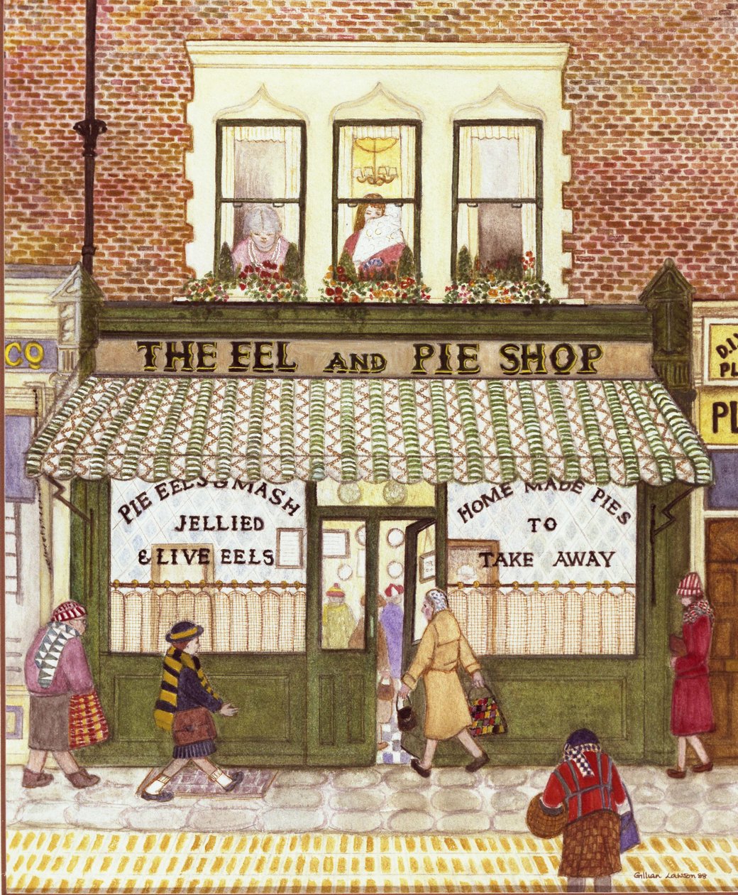 The Eel and Pie Shop, 1989 (akvarell på papper) av Gillian Lawson