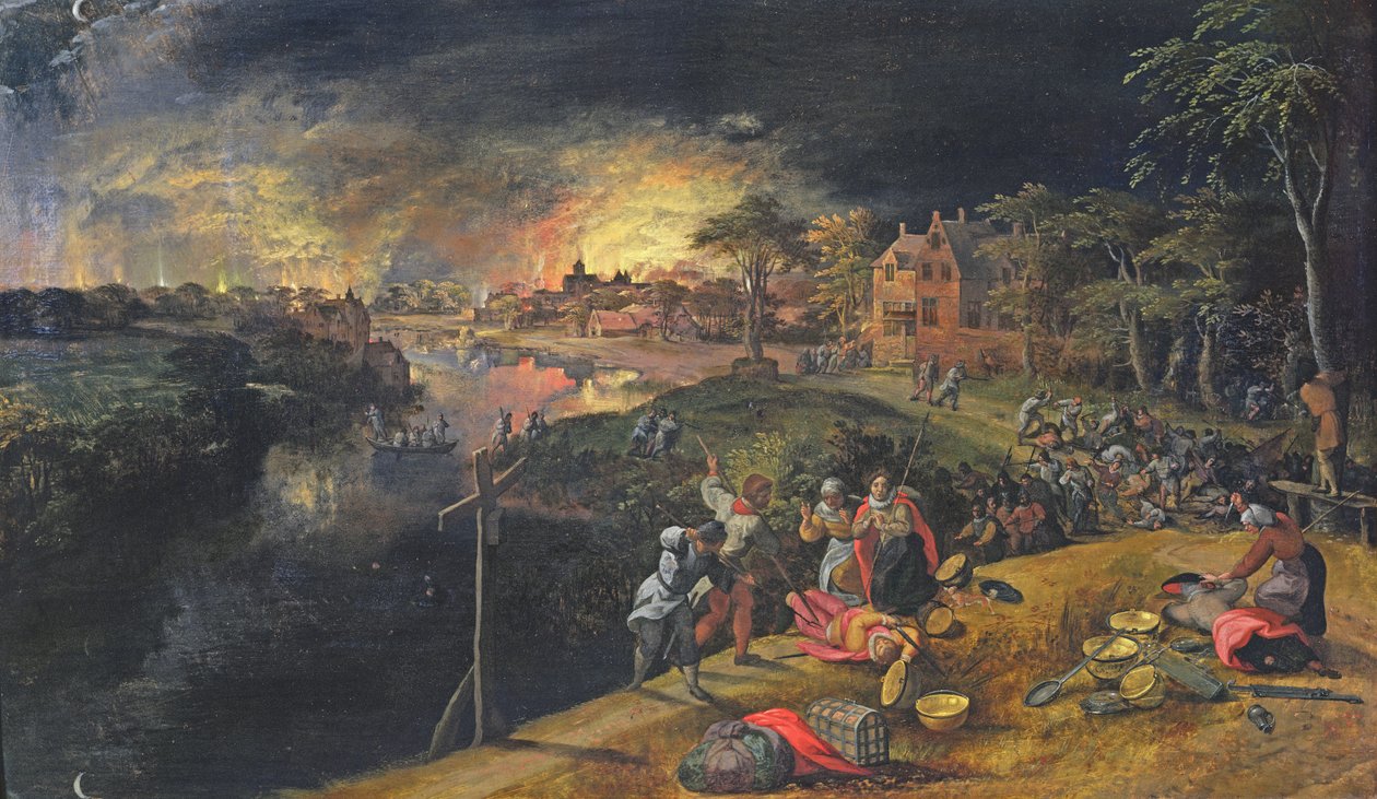 Scen av ett krig med en eld, 1569 av Gillis Mostaert