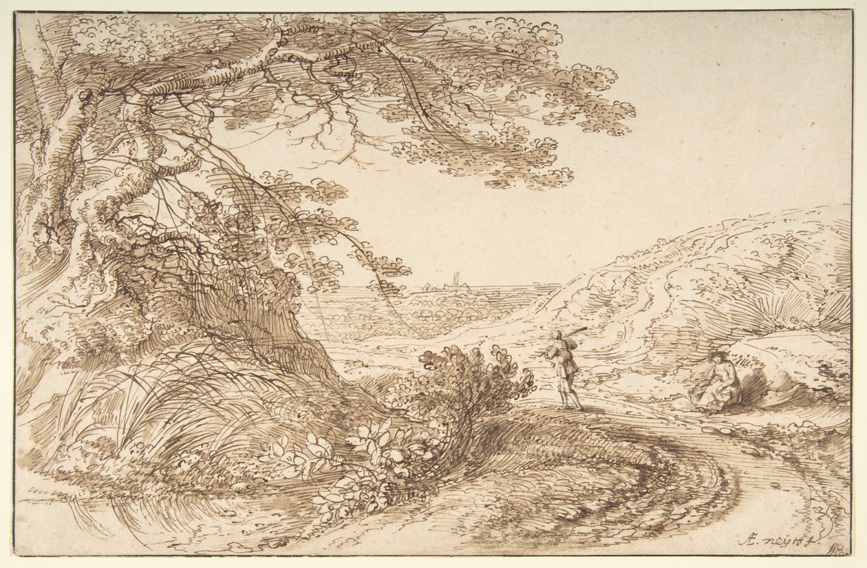 Landscape with old trees and figures av Gillis Neyts