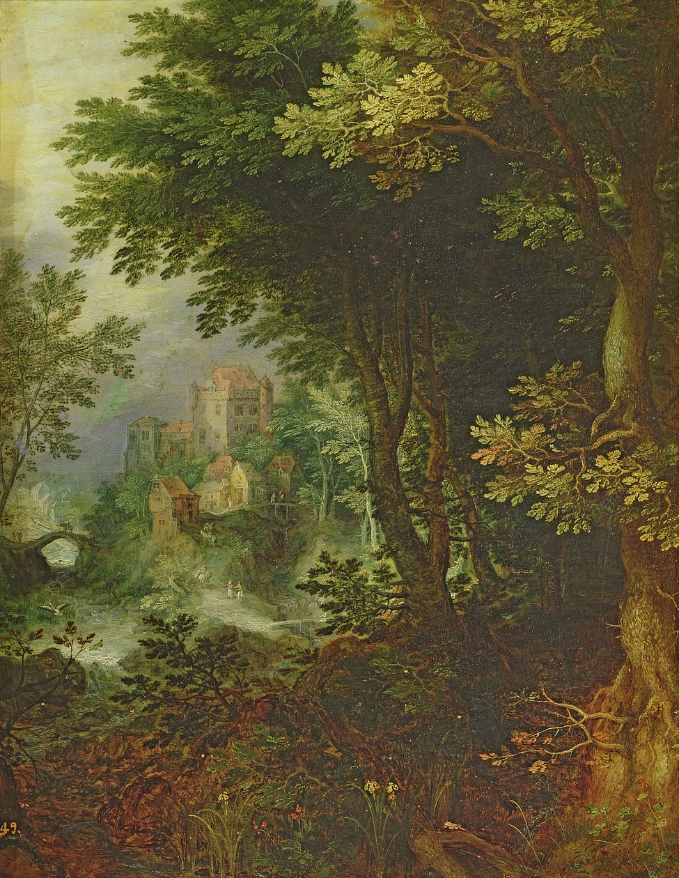 Landskap (olja på koppar) av Gillis van III Coninxloo