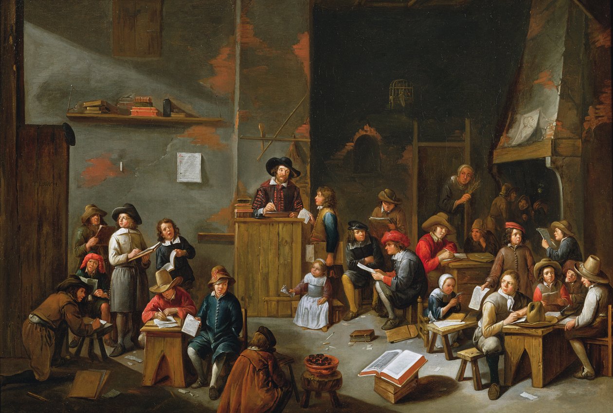 Interiören i ett skolrum av Gillis van Tilborgh the younger