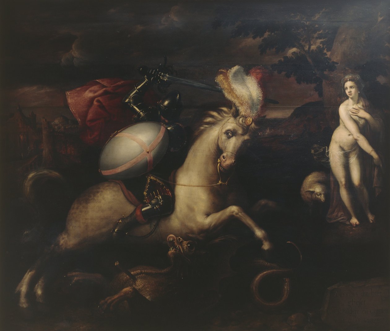 Saint George (olja på panel) av Gillis (c.1535 99) Congnet