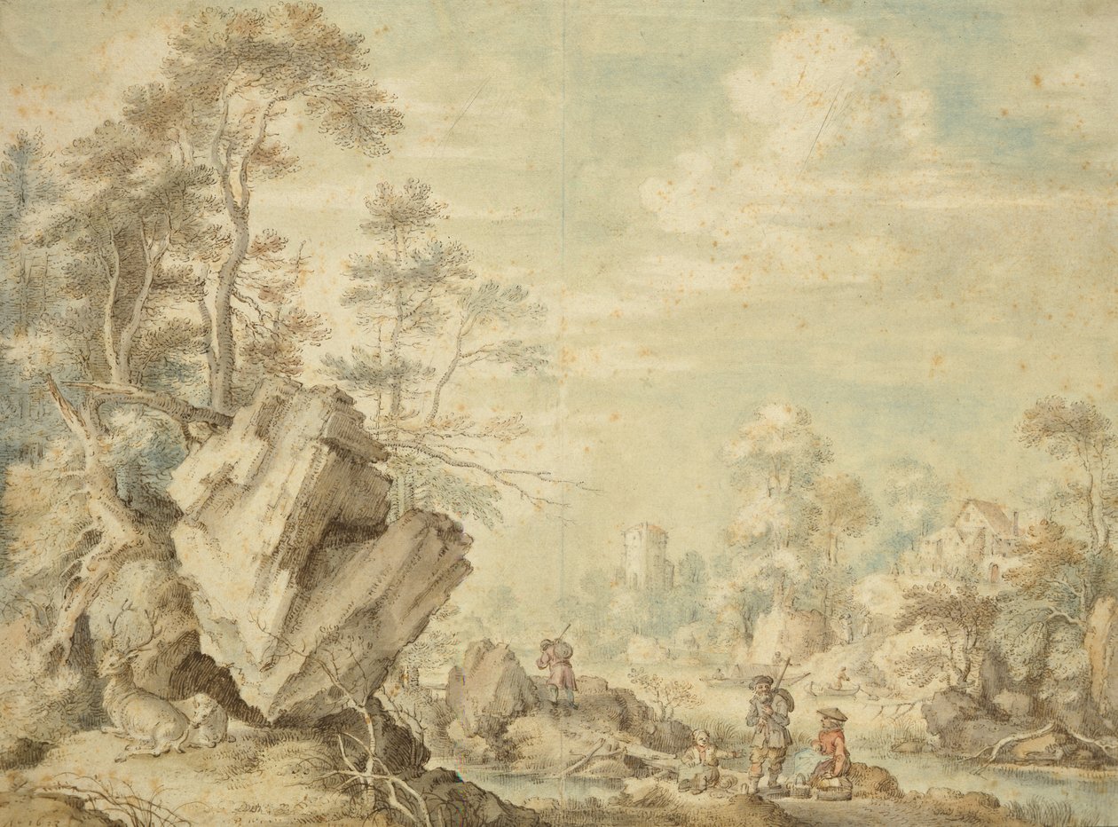 Landskap, 1623 (penna och wc på papper) av Gillis Claesz d Hondecoeter