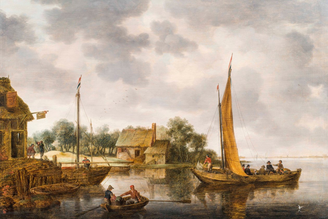Ett flodlandskap med en färja, ca 1640-talet (olja på panel) av Gillis Peeters