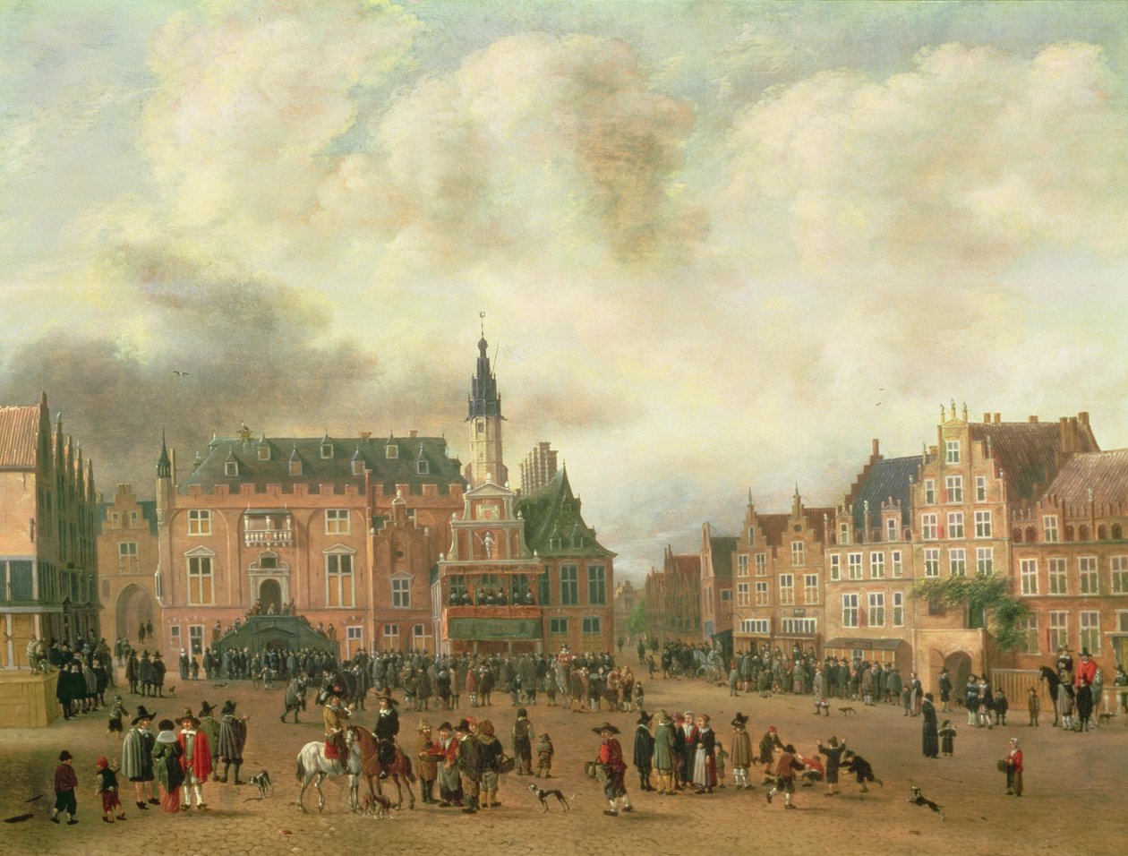 Meddelande om freden i Breda på Grote Markt i Haarlem, ca 1667 av Gillis Rombouts