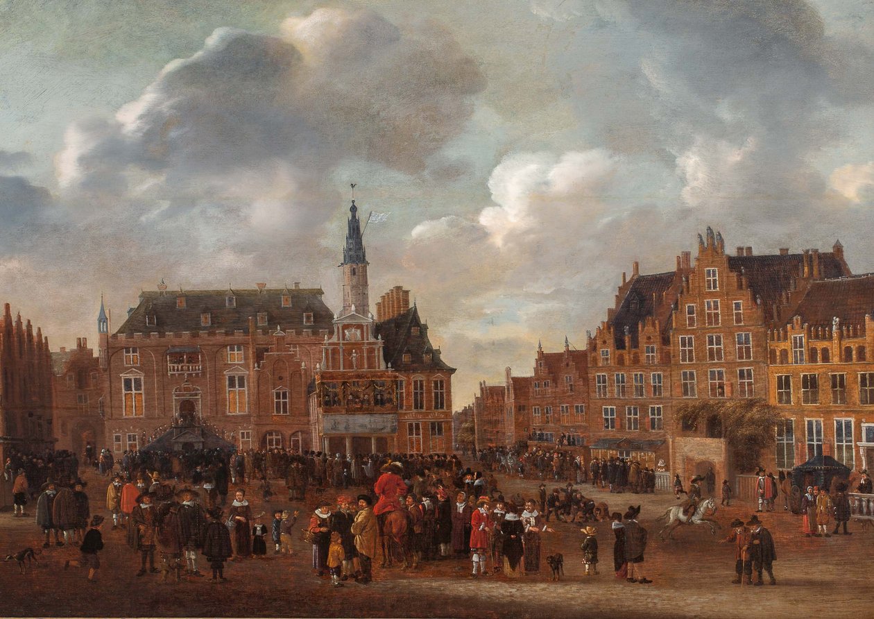 Tillkännagivandet av fredsfördraget i Münster 1648 från balkongen på rådhuset i Haarlem av Gillis Rombouts