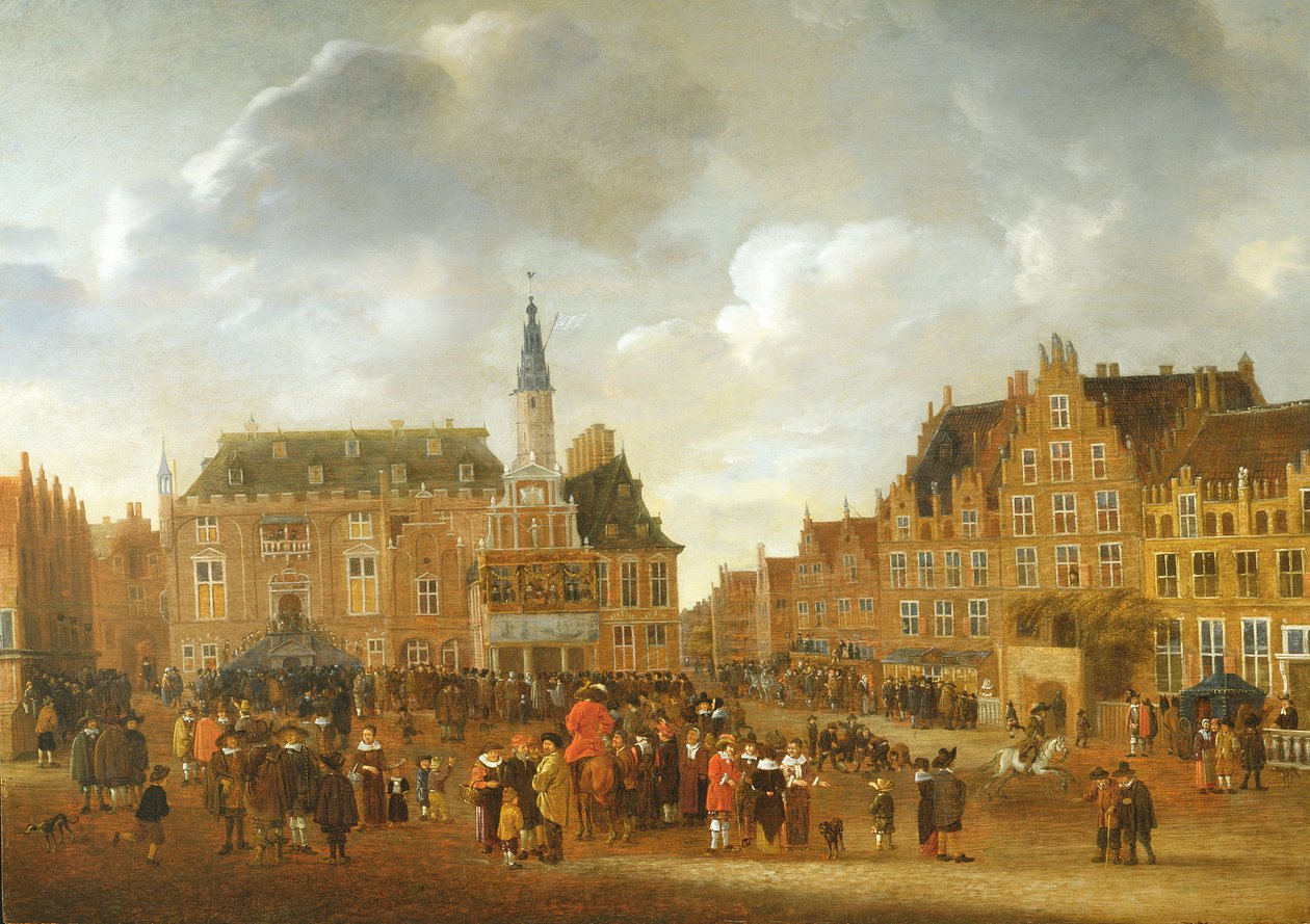 Meddelandet om fredsfördraget i Munster 1648 från balkongen i rådhuset i Haarlem av Gillis Rombouts