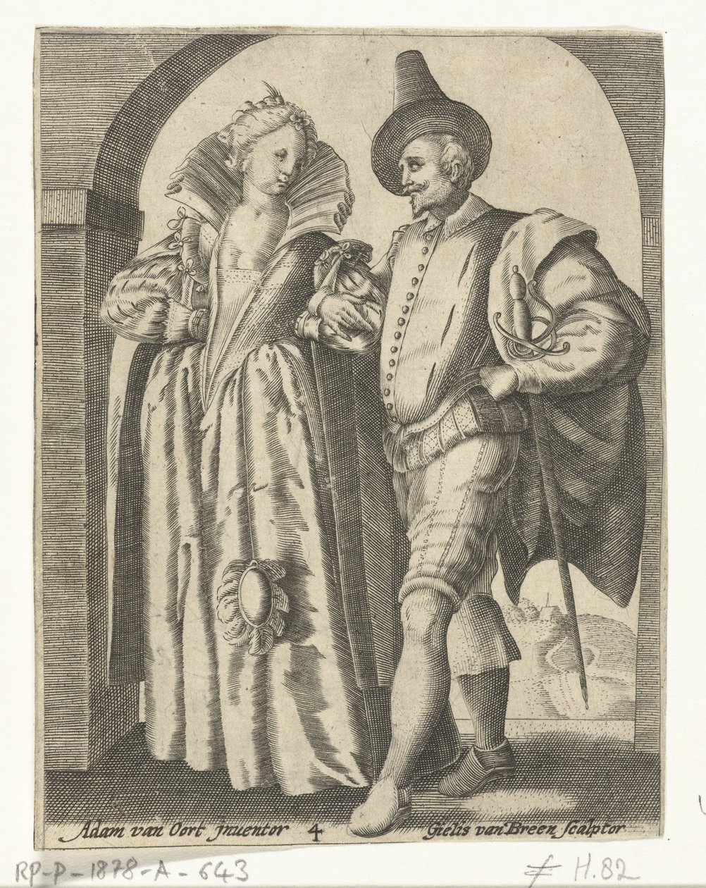 Man och kvinna, klädda enligt modet 1590-1600 av Gillis van Breen