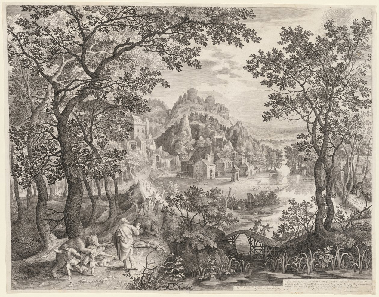 Elisha förbannar Betels barn som slukas av björnarna, 1602. av Gillis van Coninxloo