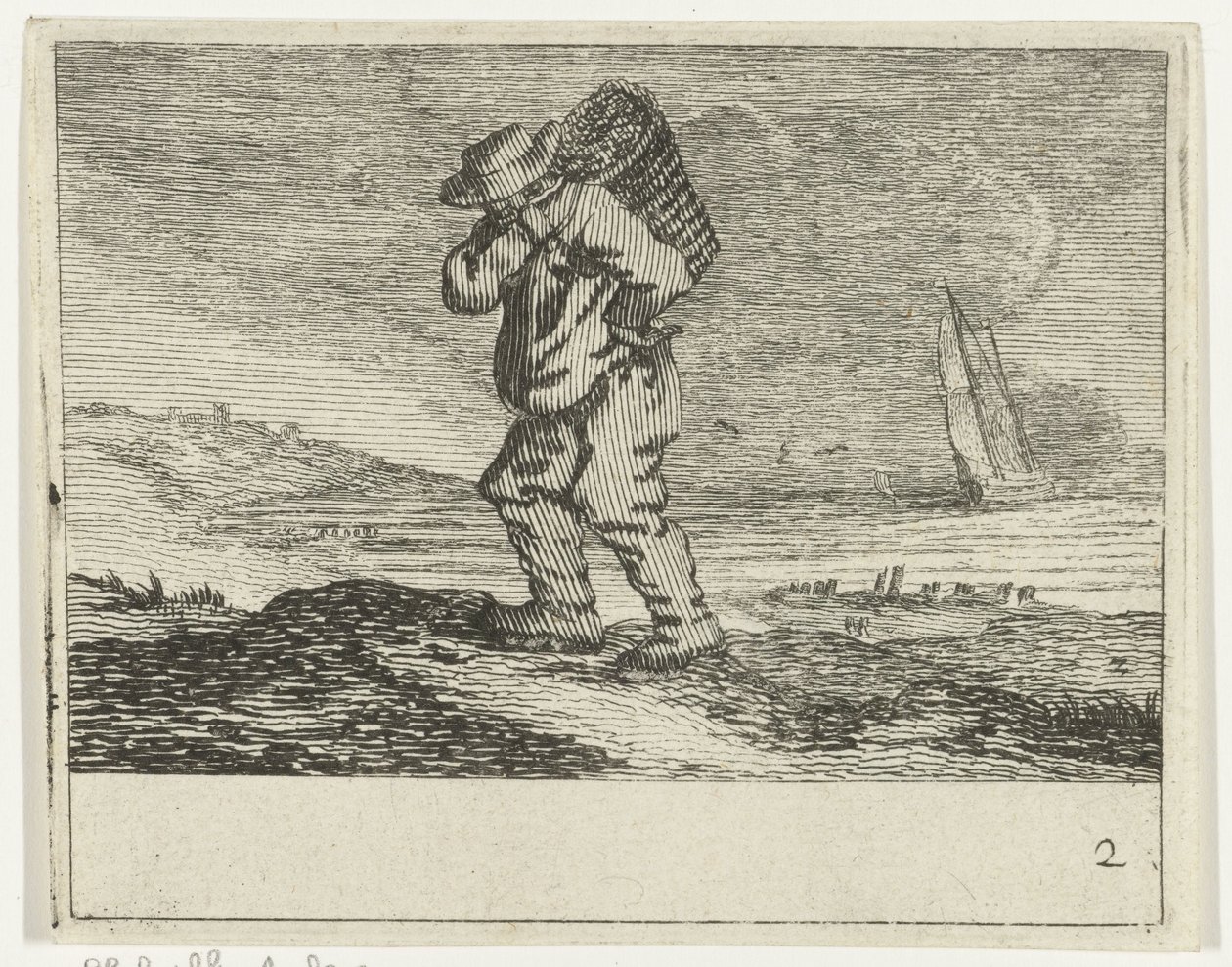 Dune landskap med en fiskare Verscheyden Stränder och vattenscener gjorda av Jan Percelles (serietitel) av Gillis van Scheyndel (I)