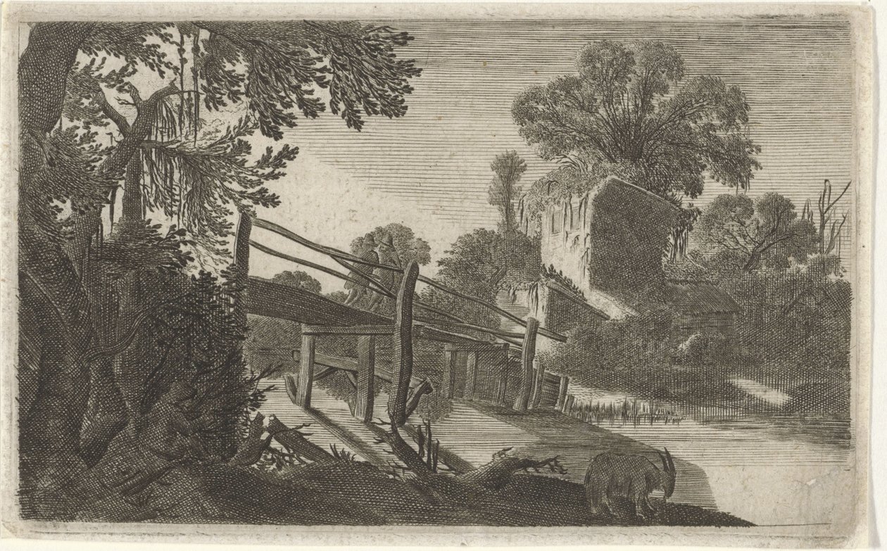 Träbro vid en ruin Sex landskap (serietitel) av Gillis van Scheyndel (I)