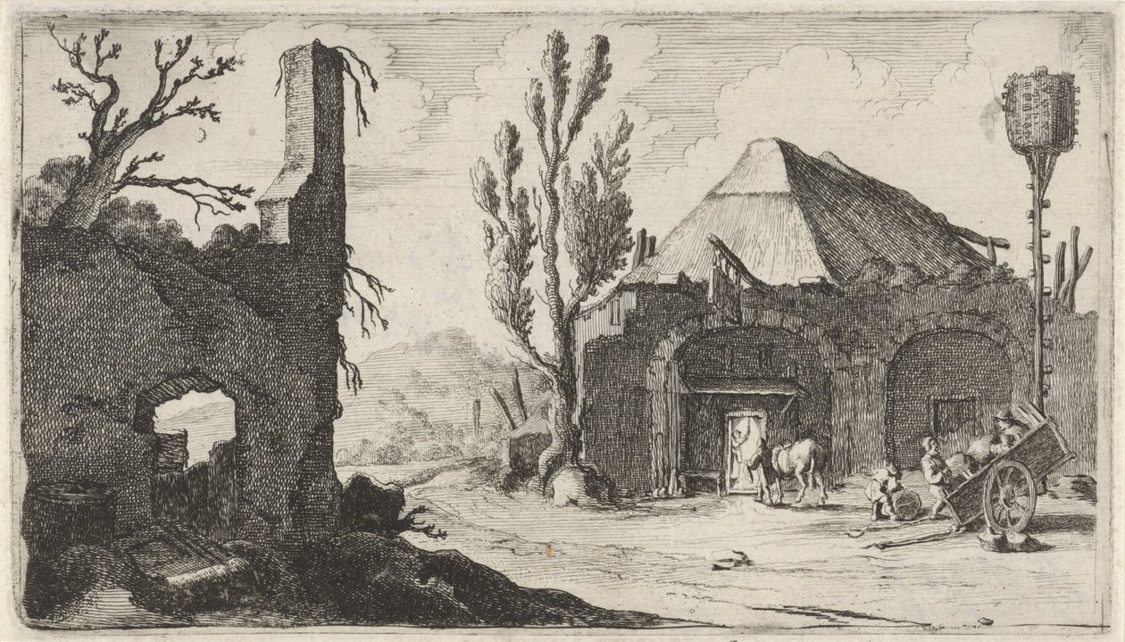 Grusväg vid en ruin och ett värdshus Tolv landskap (serietitel) av Gillis van Scheyndel (I)