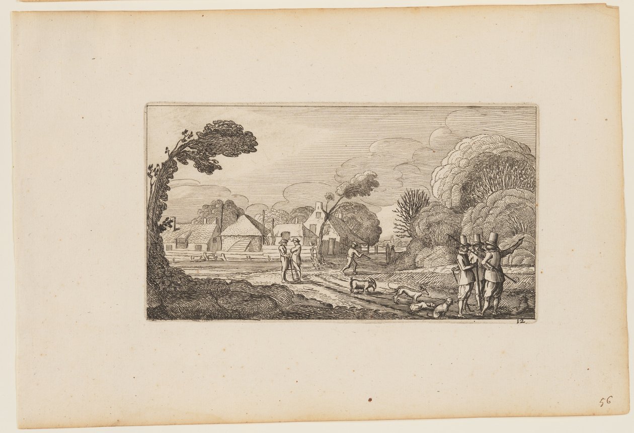 Flera män på väg mot en gård, ur Tolv landskap med figurer av Gillis van Scheyndel