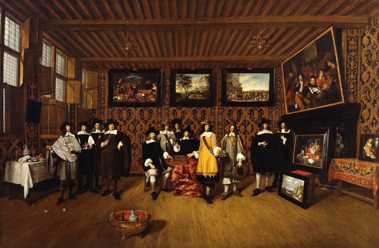 Ett gruppporträtt av tolv herrar i en interiör, 166- av Gillis van Tilborgh