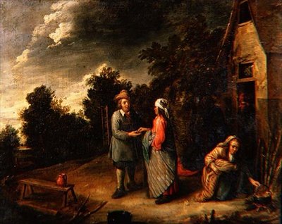 Bönder vid en stuga av Gillis van Tilborgh
