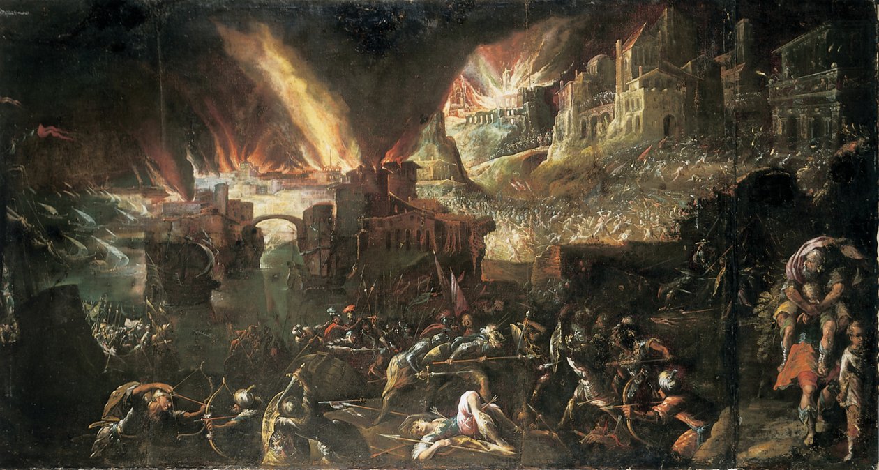 Aeneas räddar sin far från brinnande Troja av Gillis van Valckenborch