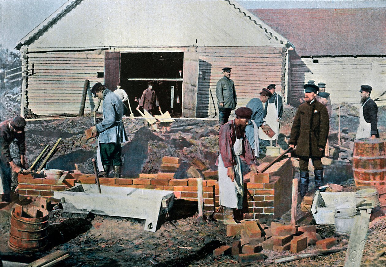 Byggare utanför Moskva, Ryssland, c1890 av Gillot