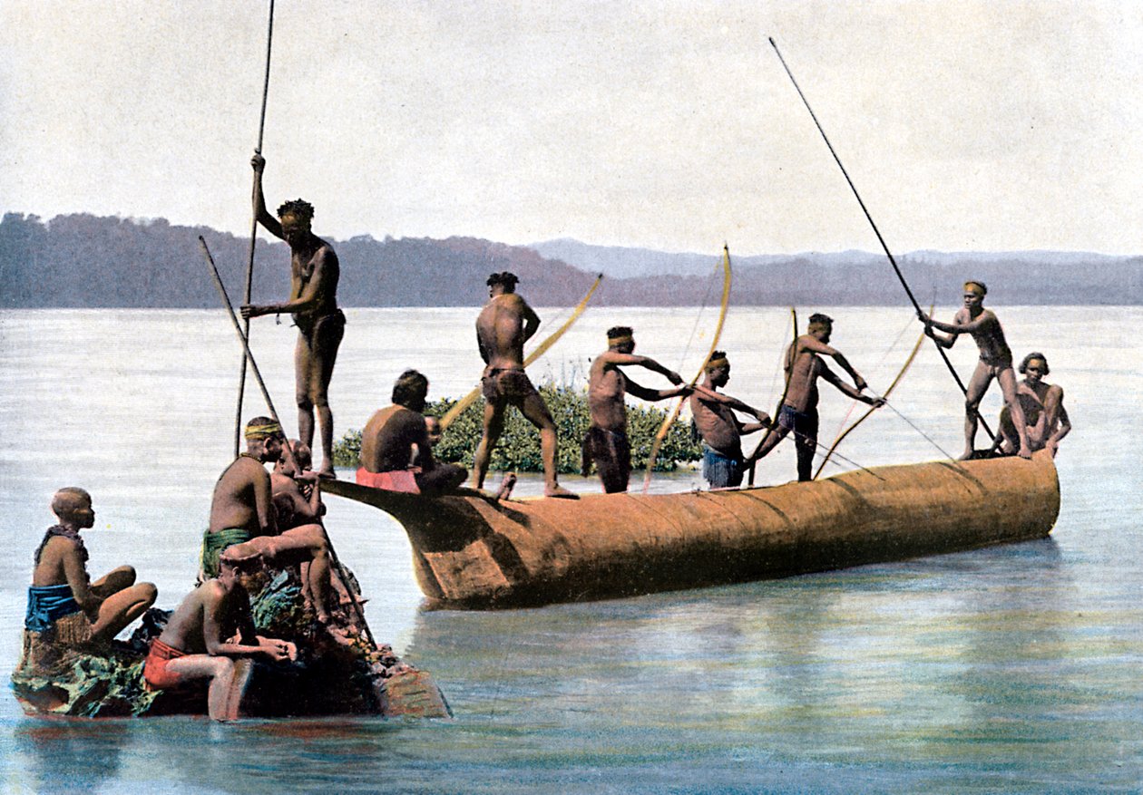 Fiske med pilbåge, Andaman- och Nicobaröarna, Indiska oceanen, c1890. av Gillot