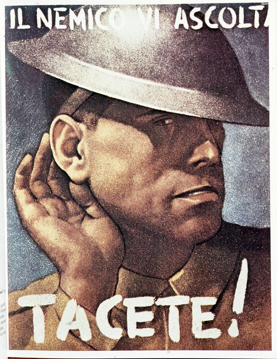 Silence, the enemy listen) - Italiensk propagandaaffisch, v.1942 Illustration av Gino Boccasile (1901-1952) av Gino Boccasile