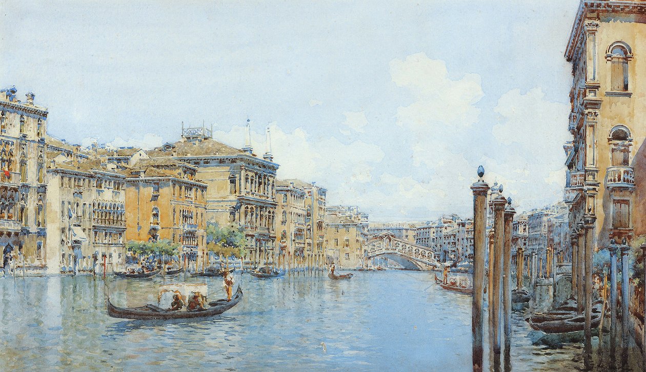 Canal Grande med utsikt över palatset Papadopoli före Rialtobron (wc och penna på papper) av Gino de Colle