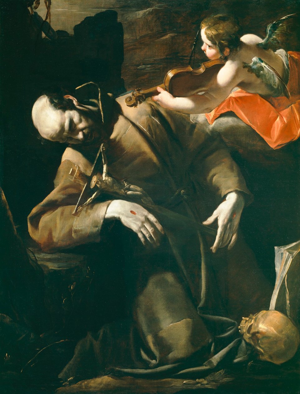 Franciskus av Assisi i extas inför en kerub med violin av Gioacchino Assereto